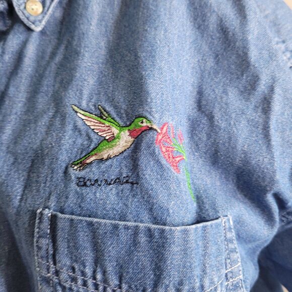 Blue Generation large button front embroidered humming birds flower pocket - Picture 6 of 15